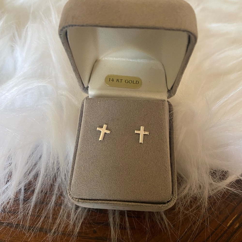 14k white gold cross earrings